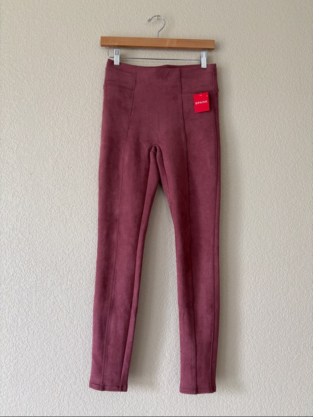 SPANX Faux Suede High Waisted Leggings - Wine Red- NWT